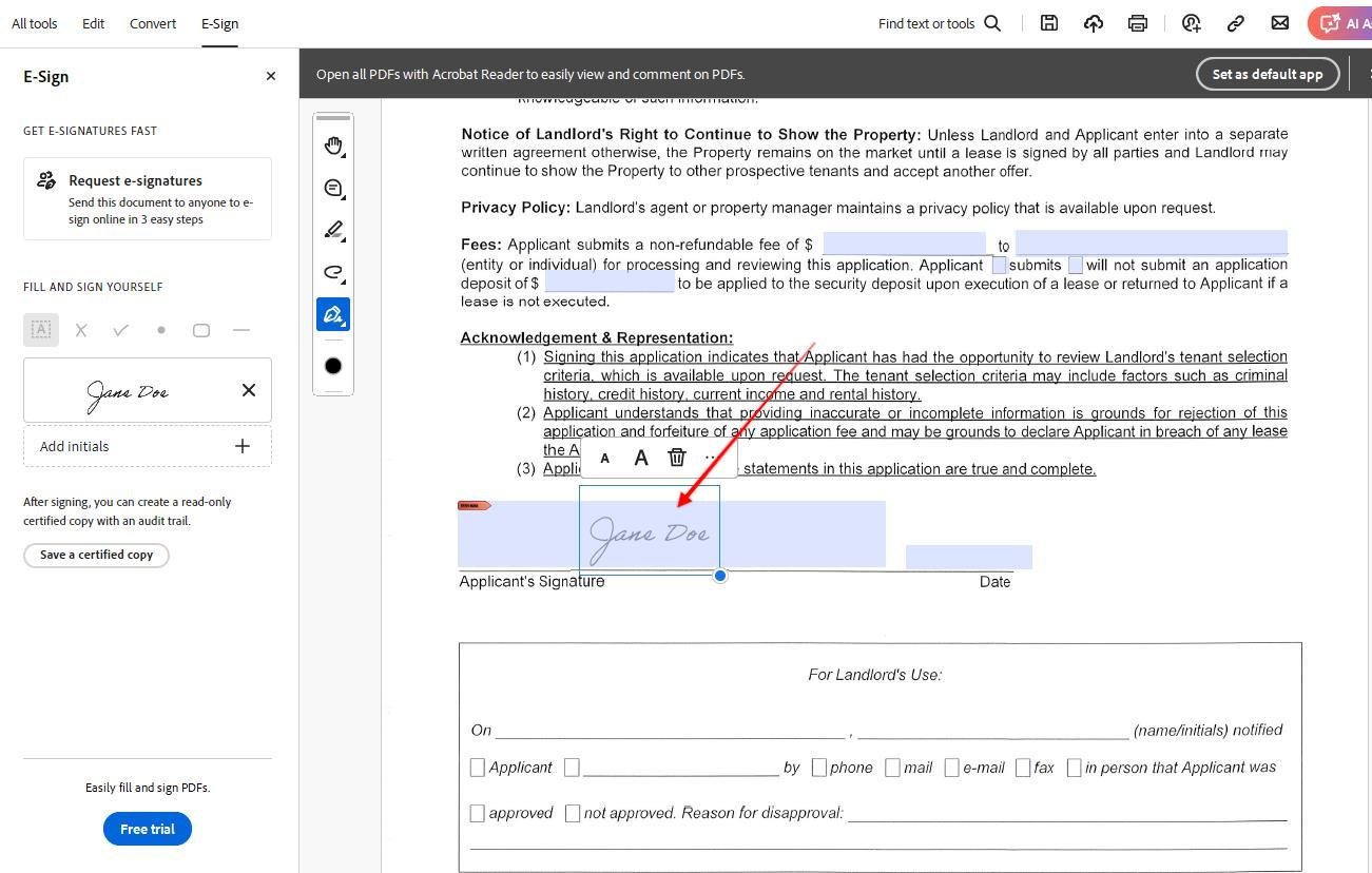 Screenshot illustrating rental application instructions step 8.