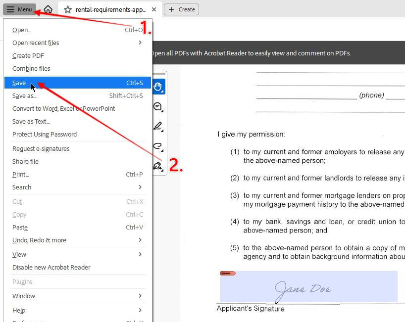 Screenshot illustrating rental application instructions step 10.